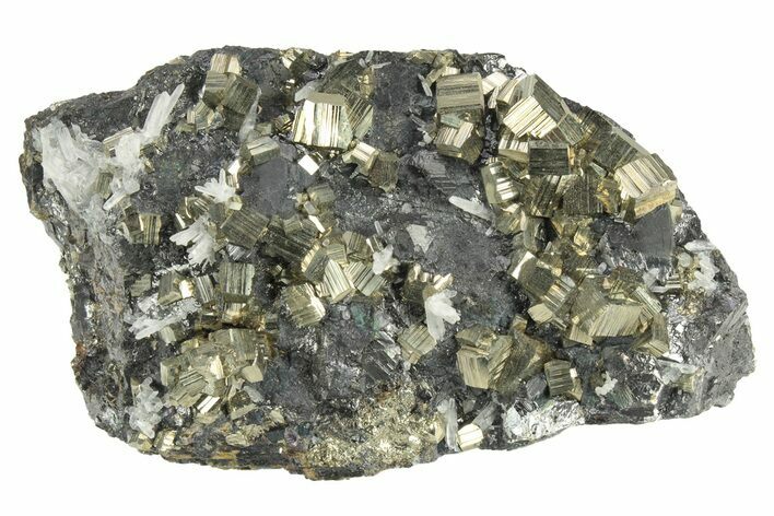 Gleaming, Striated Pyrite and Quartz on Sphalerite - Peru #233394